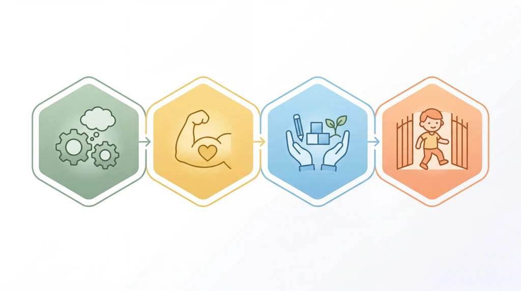 Prozessgrafik, die den Übergang vom 3. Lebensjahr im Kindergarten bis zur Einschulung zeigt